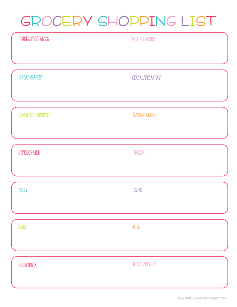 Free Printable Grocery Shopping List Simply Love Printables