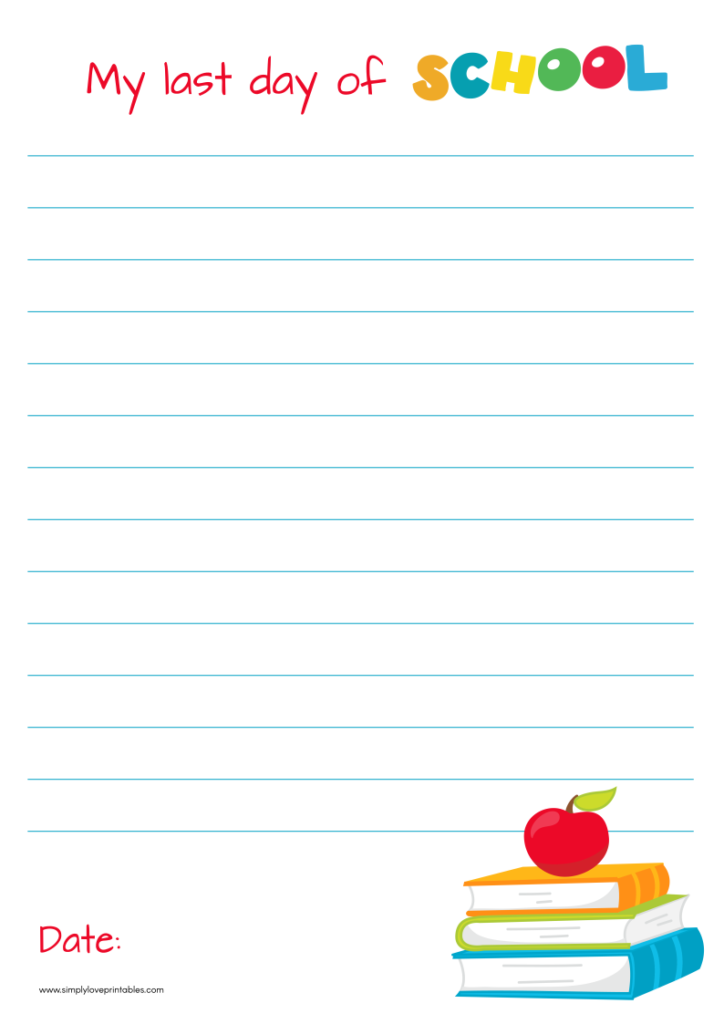 Simply Love Printables Journal Page Last day of School