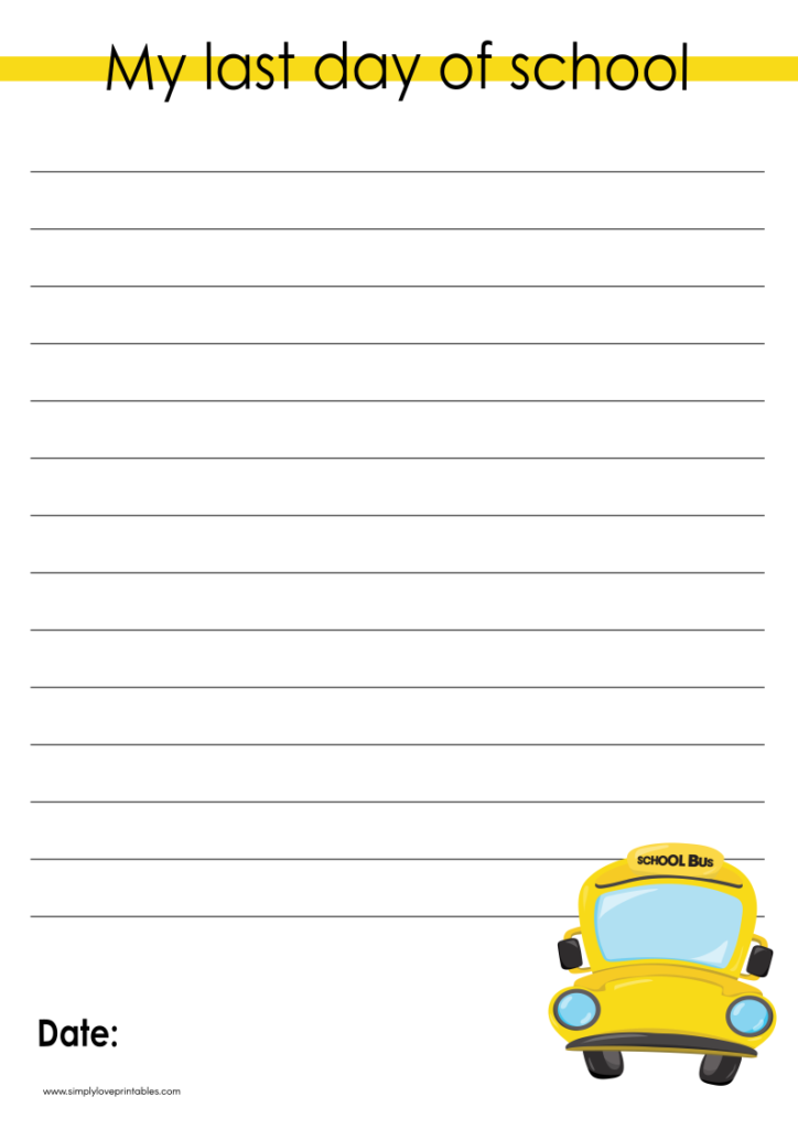Last Day of School Journal Page Bus Simply Love Printables