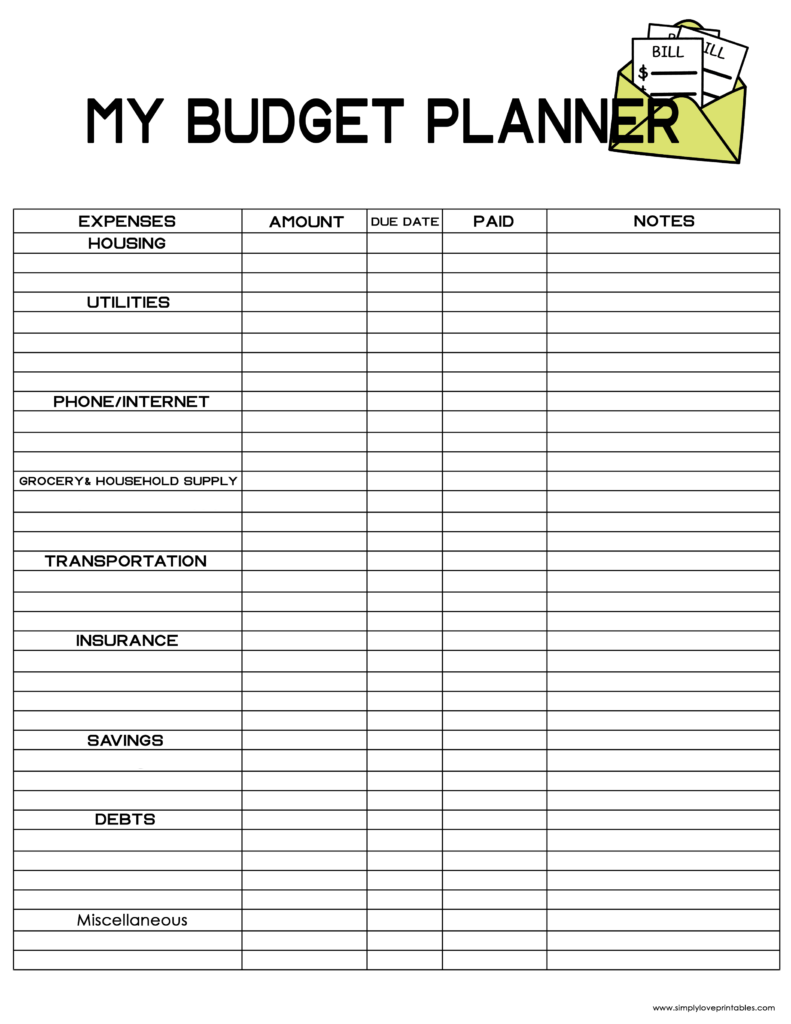 Simply Love Printables My Budget Planner