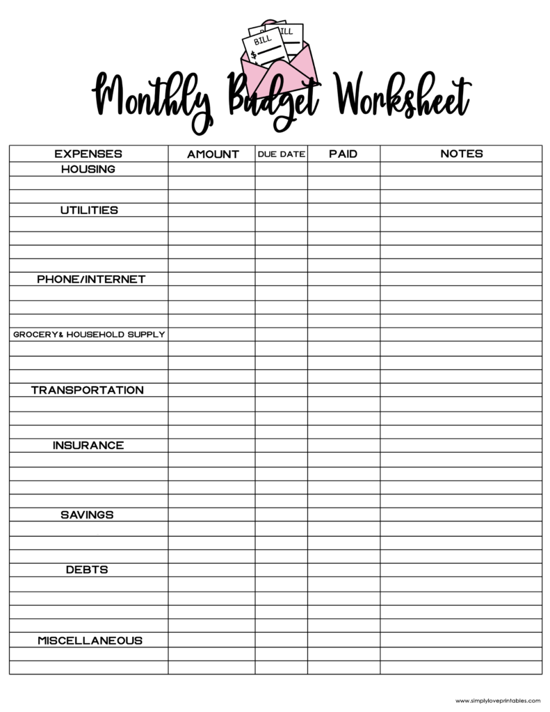 Simply Love Printables Bill Budget Planner Powder Pink