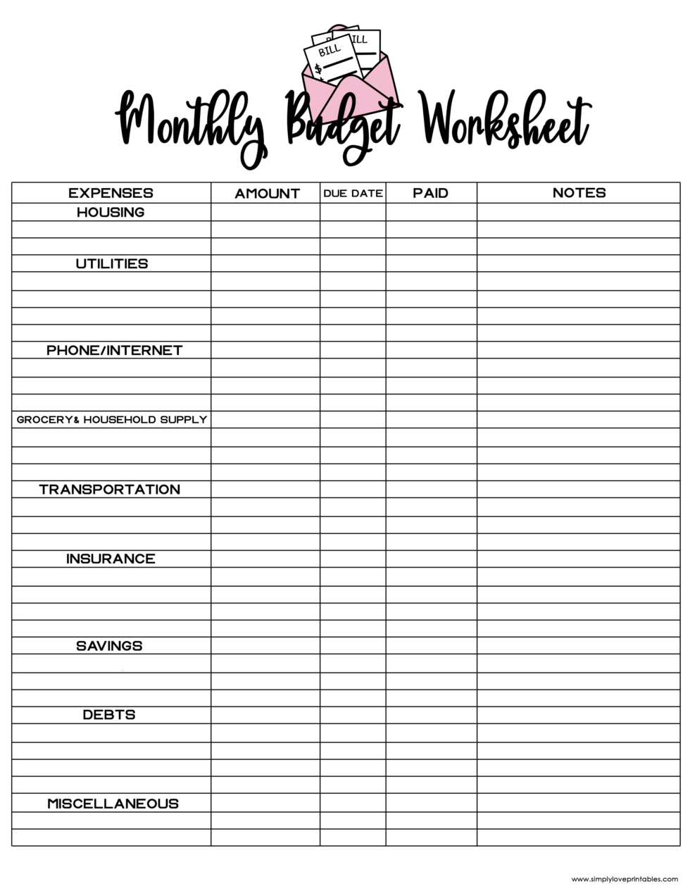 Free Printable Budget Templates | Simply Love Printables