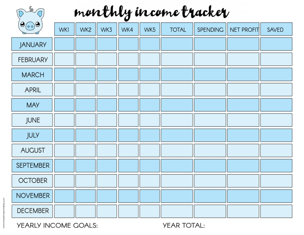 Simply Love Printables Monthly Income Tracker Baby Blue