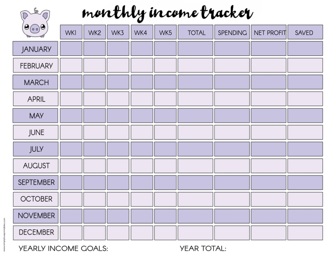 Free Printable Monthly Income Trackers | Simply Love Printables
