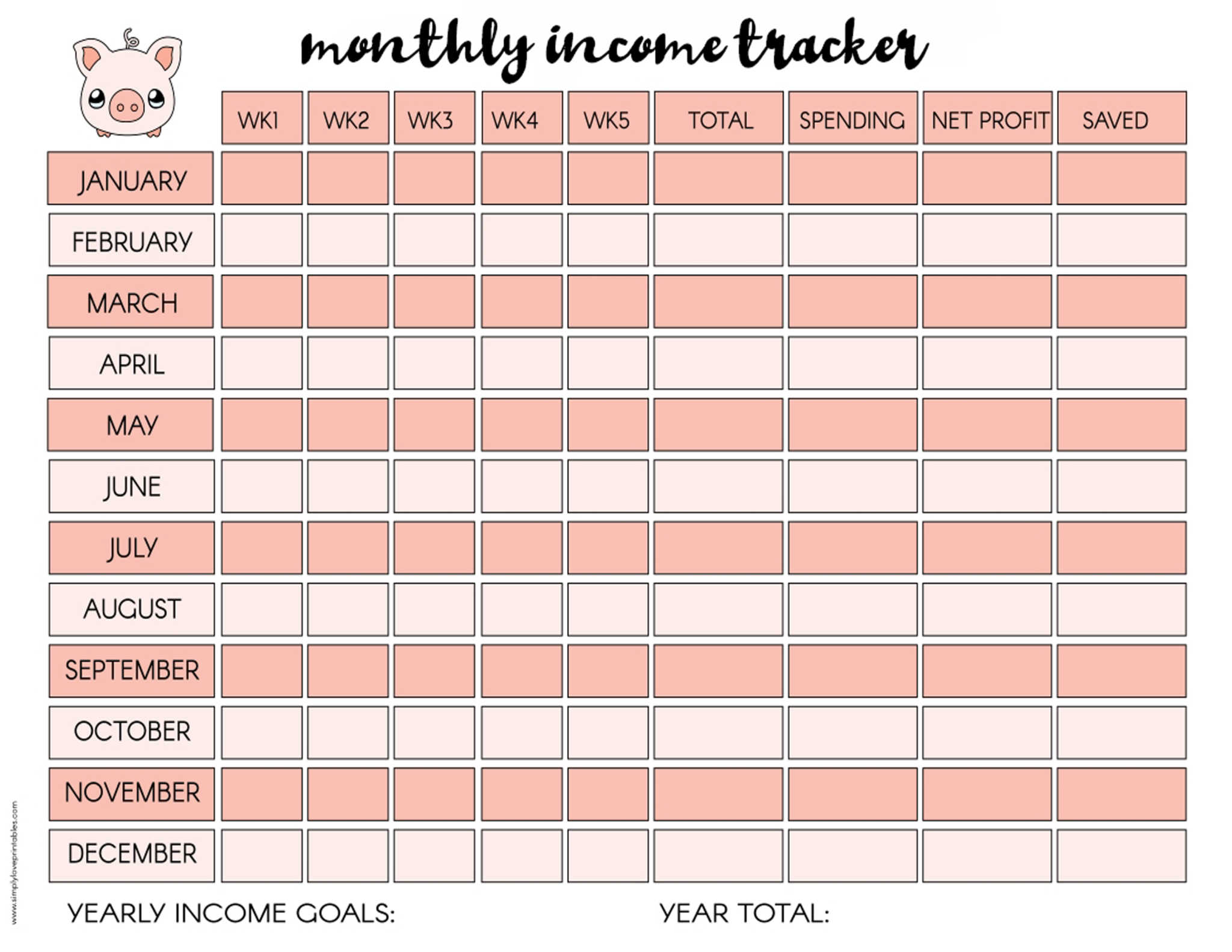 Free Printable Monthly Income Trackers | Simply Love Printables