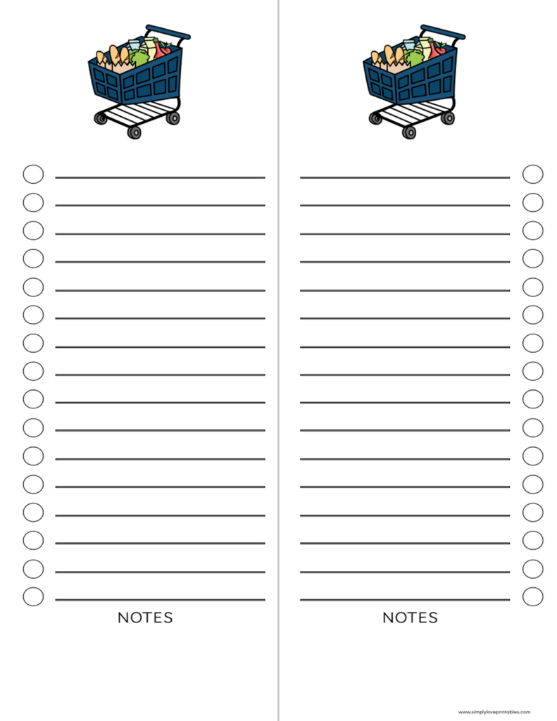 Simply Love Printables Shopping List Cart Dark Blue