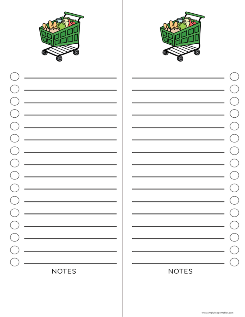 Simply Love Printables Shopping List Cart Green