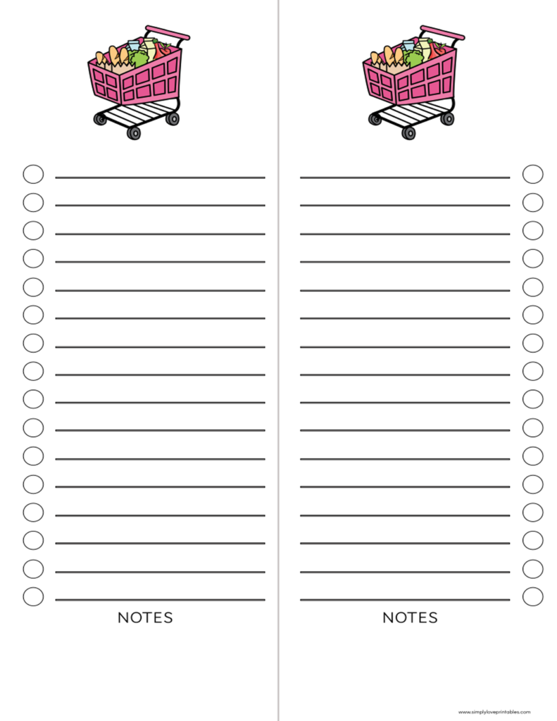 Simply Love Printables Shopping List Cart Hot Pink
