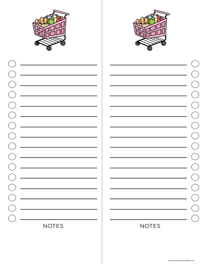 Simply Love Printables Shopping List Cart Pink