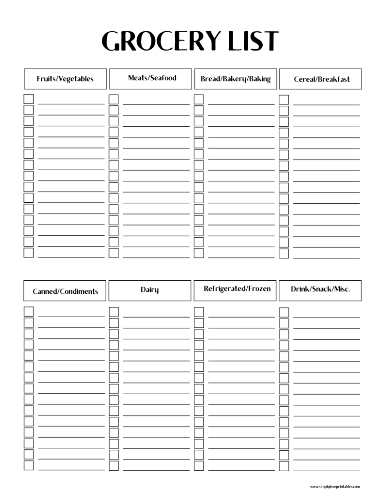 Simply Love Printables Grocery List Simple