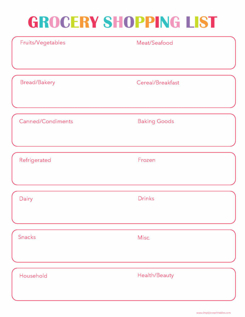 Simply Love Printables Big Bold Bright Grocery List with Categories