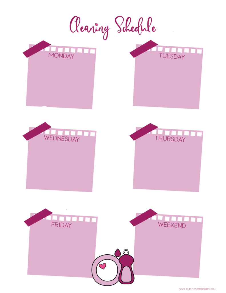 Simply Love Printables Cleaning Schedule