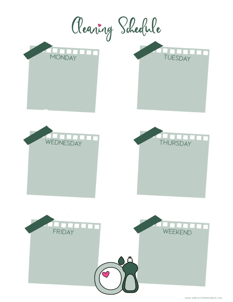 Simply Love Printables Cleaning Schedule