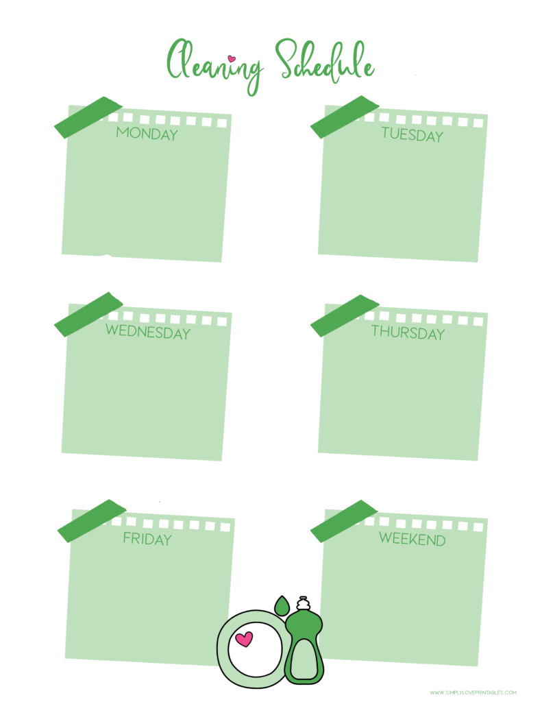 Simply Love Printables Cleaning Schedule