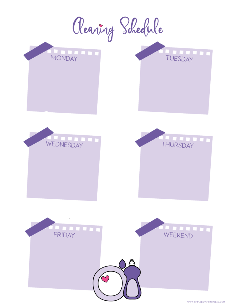 Simply Love Printables Cleaning Schedule