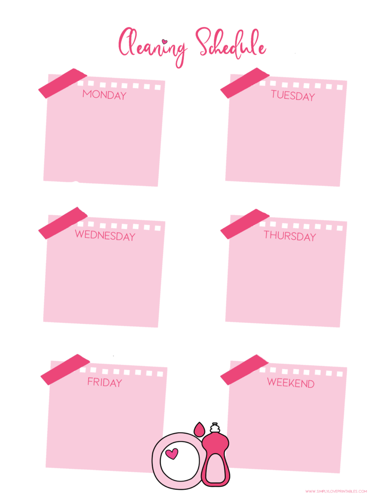 Simply Love Printables Cleaning Schedule