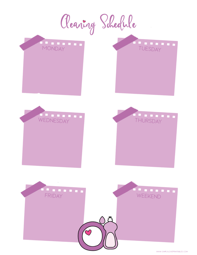 Simply Love Printables Cleaning Schedule