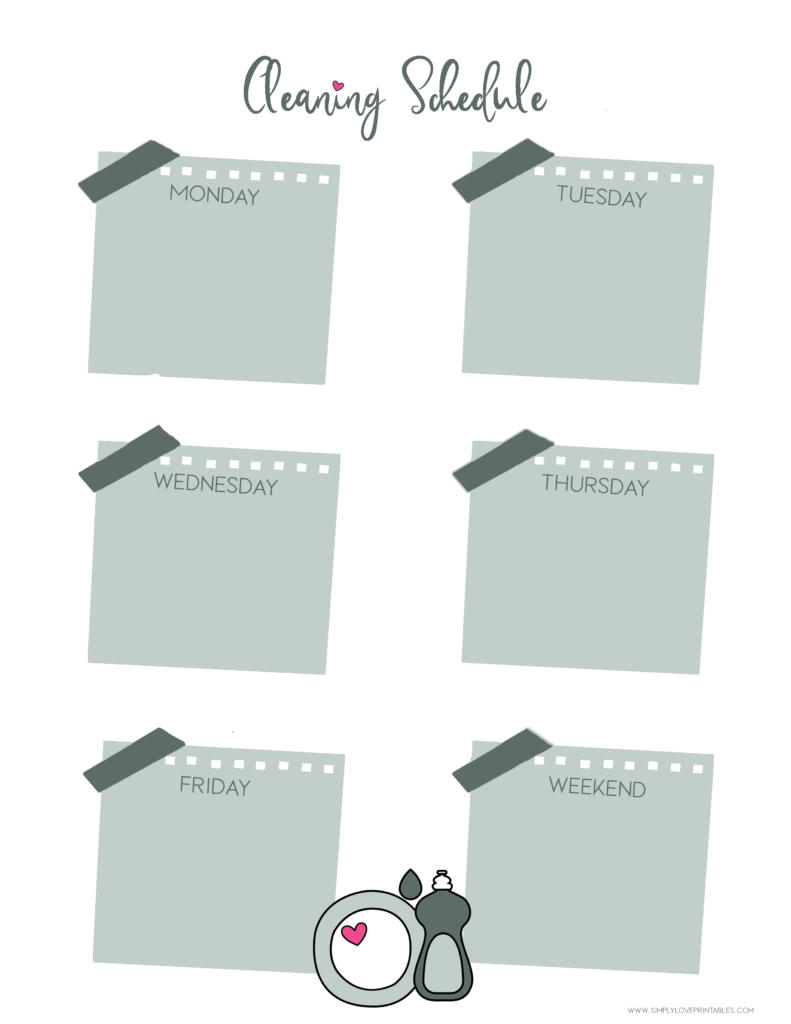 Simply Love Printables Cleaning Schedule