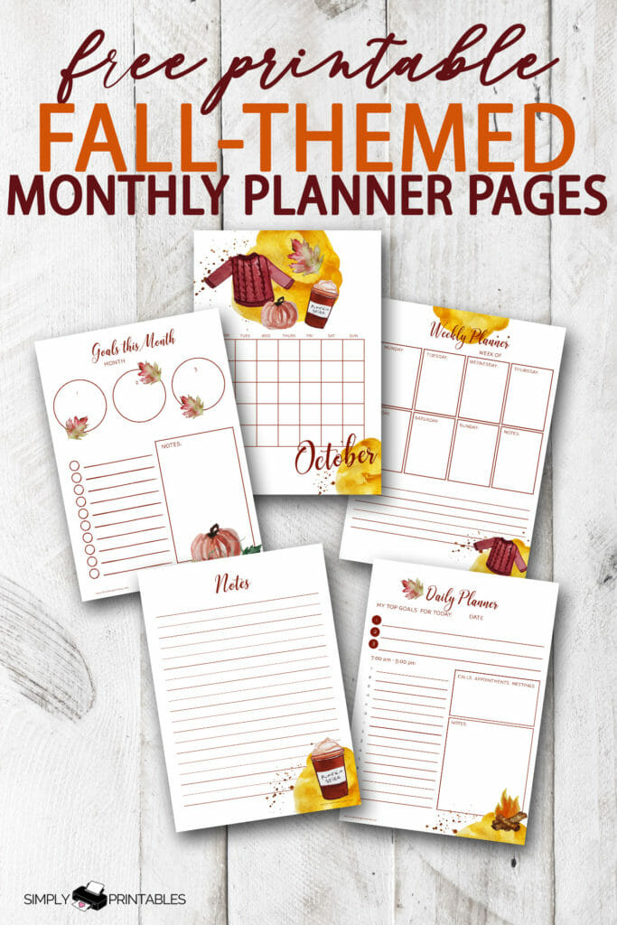 Simply Love Printables Pinterest Pin Free Printable Fall Theme Monthly Planner Pages