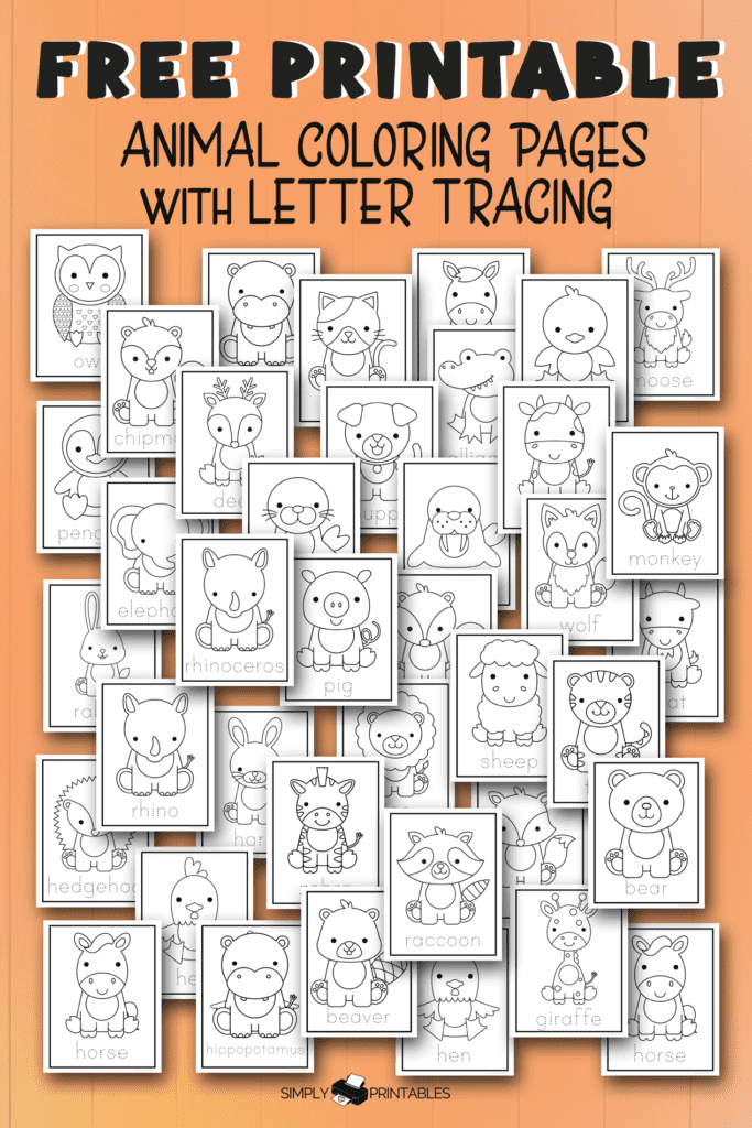 Simply Love Printables Animal Coloring Page with Letter Tracing Practice Pinterest Pin