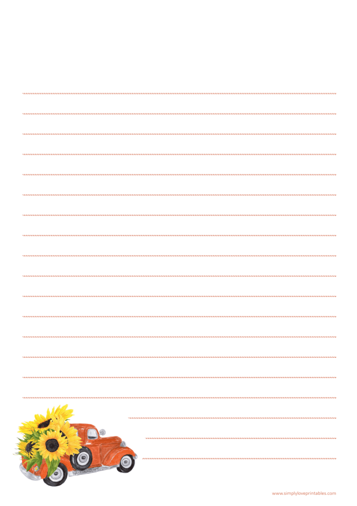 Simply Love Printables Fall Autumn Truck with Sunflowers Journal Page Free Printable