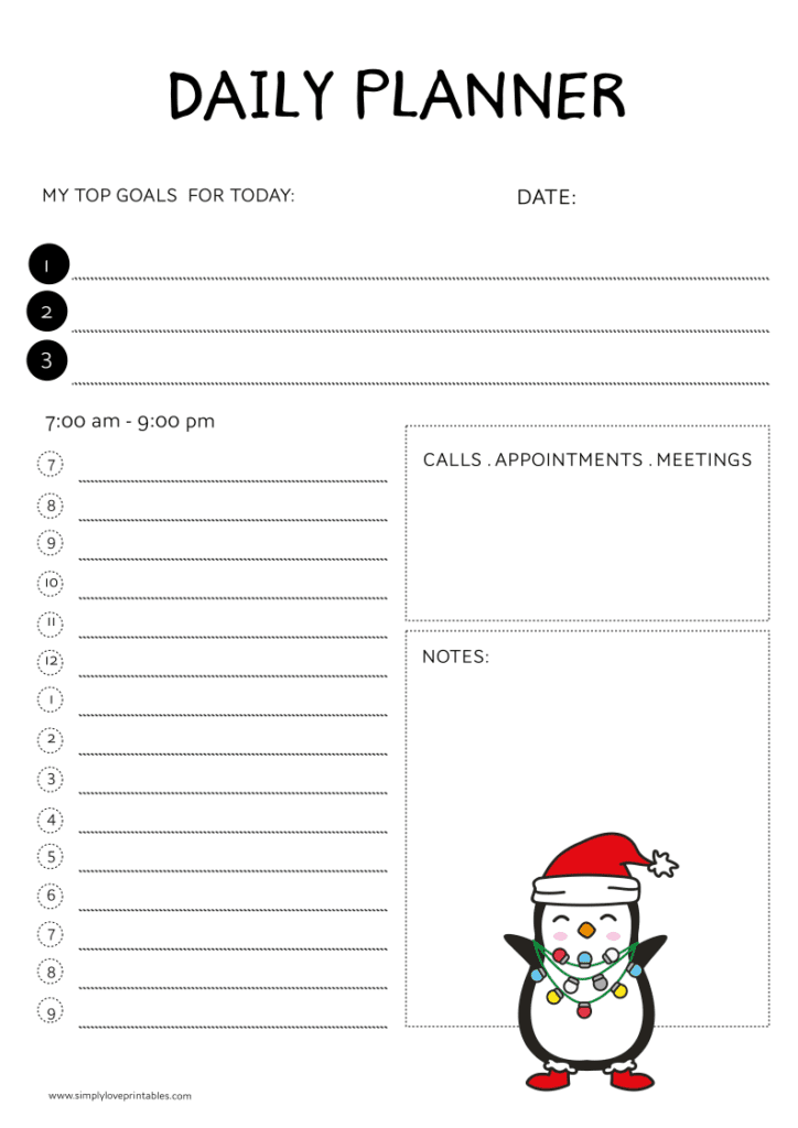 Simply Love Printables Daily Planner Christmas Penguin