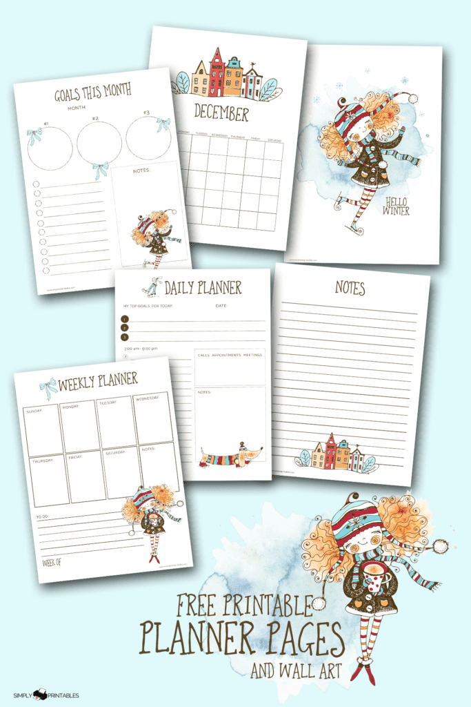 Simply Love Printables December Planner Pages Hello Winter Pin Image