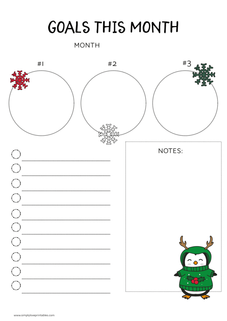 Simply Love Printables Goals This Month Christmas Penguin