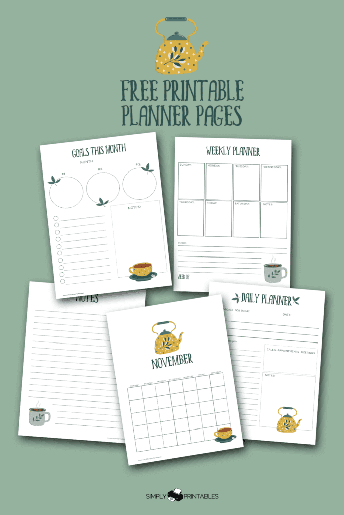 Simply Love Printables November Planner Pages Free Printable TeaPot Pin Image