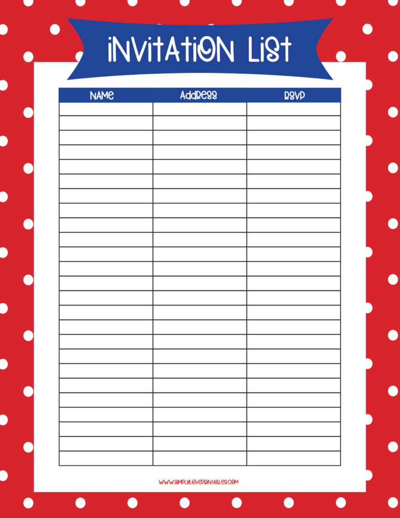 Simply Love Printables Fourth of July Party Invitation List