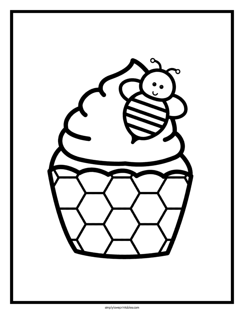 Simply Love Printables Bumble Bee Cupcake Coloring Page