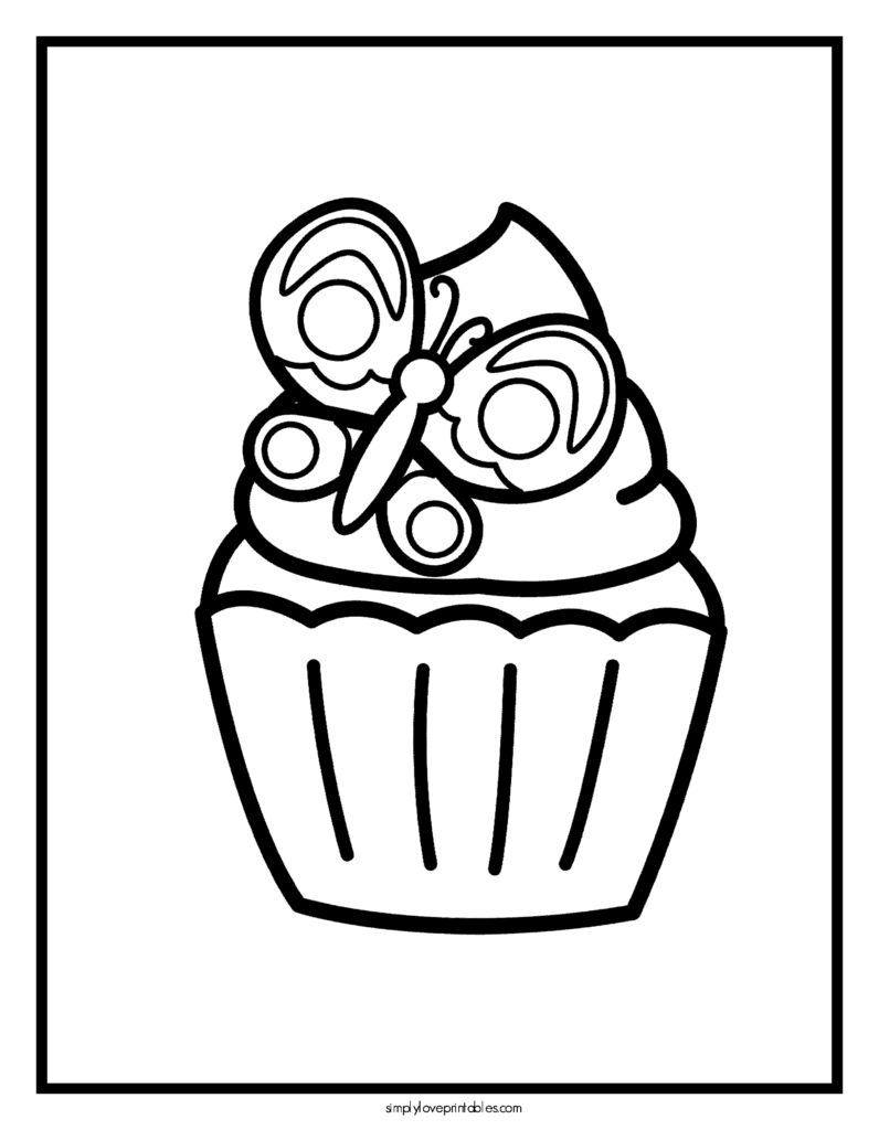 Simply Love Printables Butterfly Cupcake Coloring Page