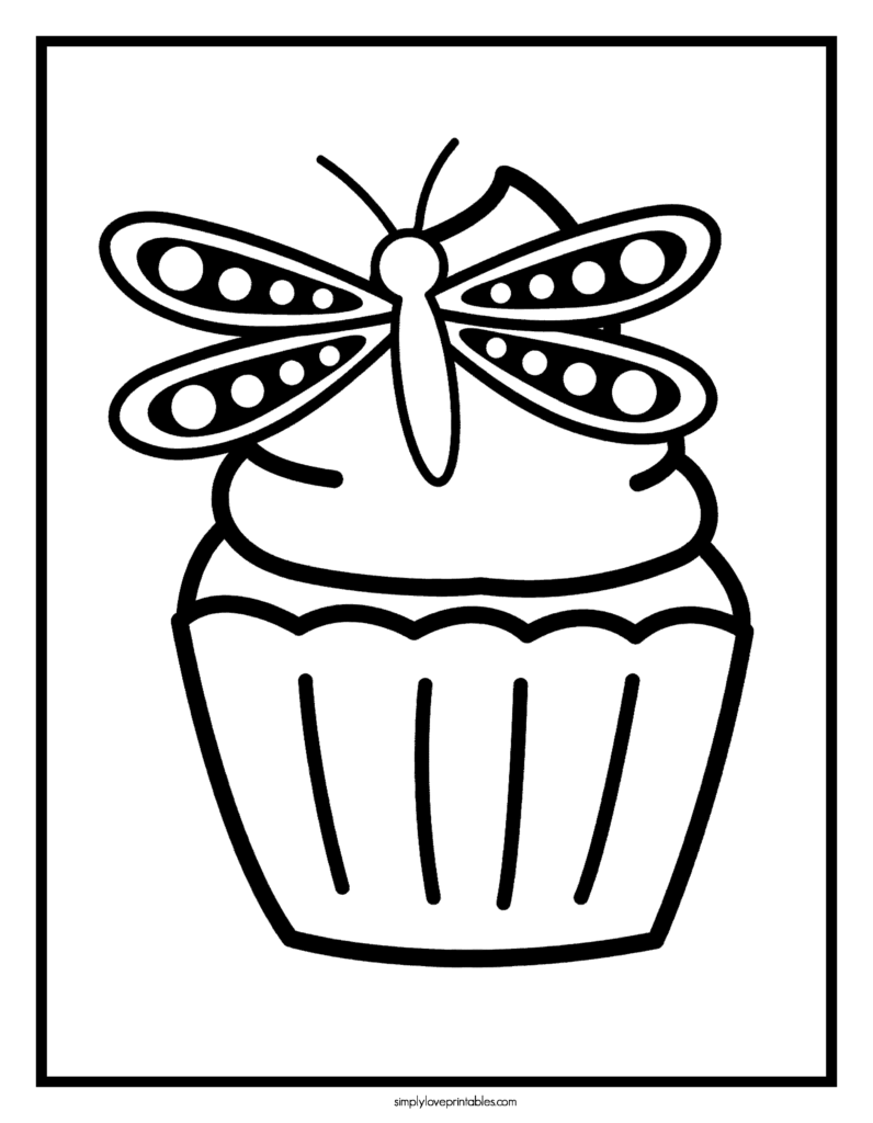 Simply Love Printables Dragonfly Cupcake Coloring Page