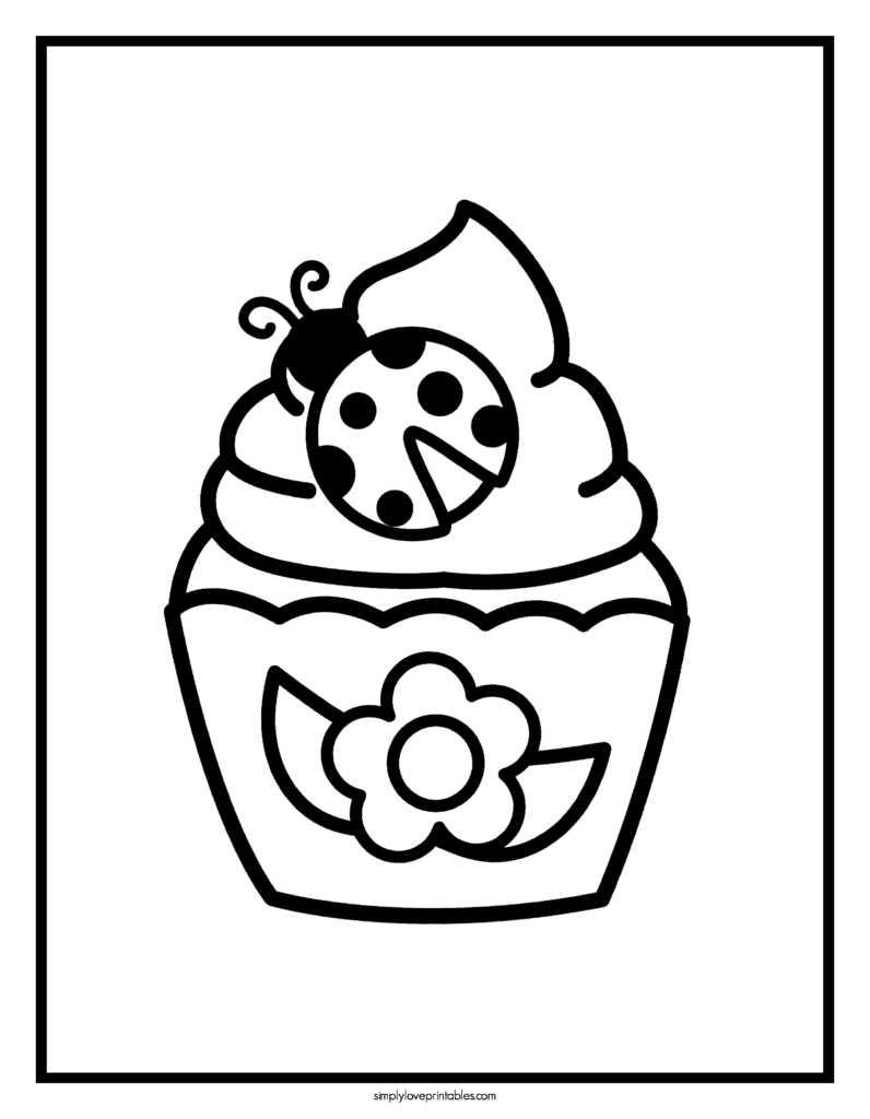 Simply Love Printables Ladybug Cupcake Coloring Page