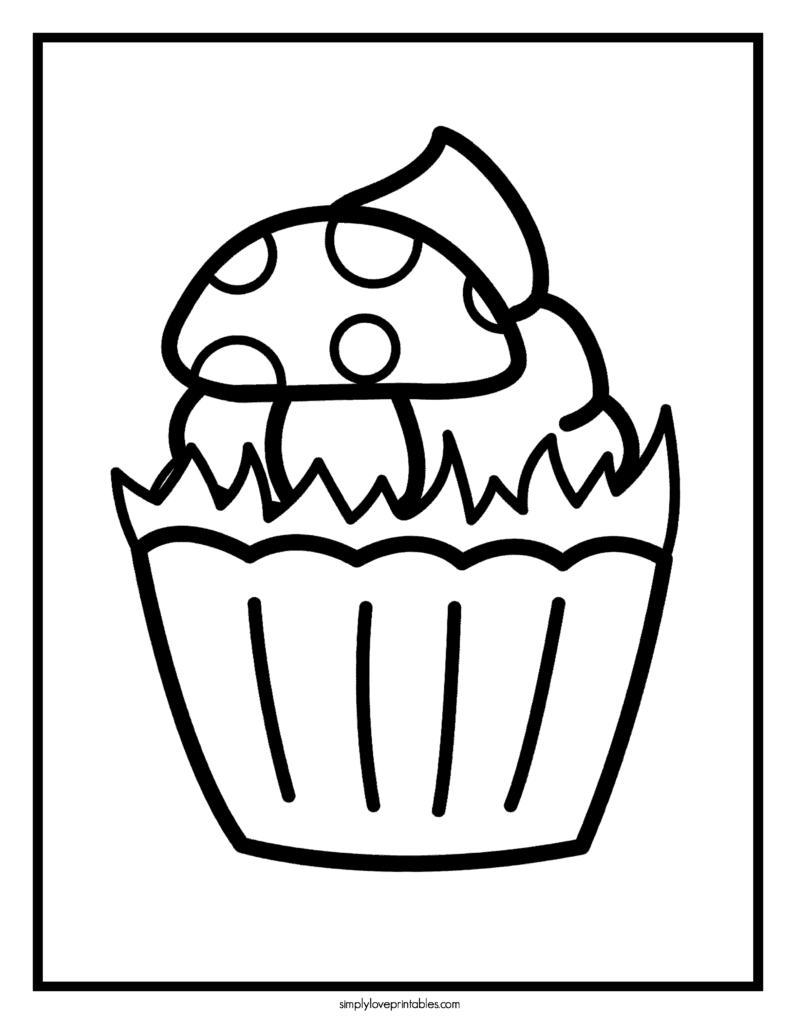Simply Love Printables Spring Mushroom Cupcake Coloring Page