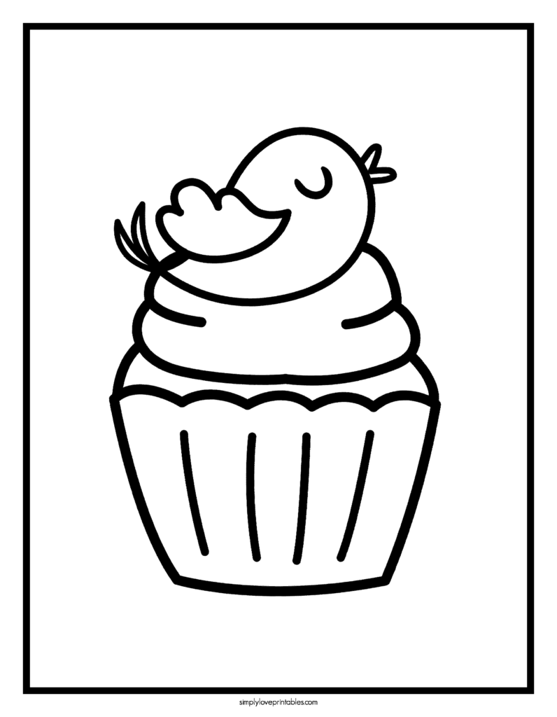 Simply Love Printables Sprring Bird Cupcake Coloring Page