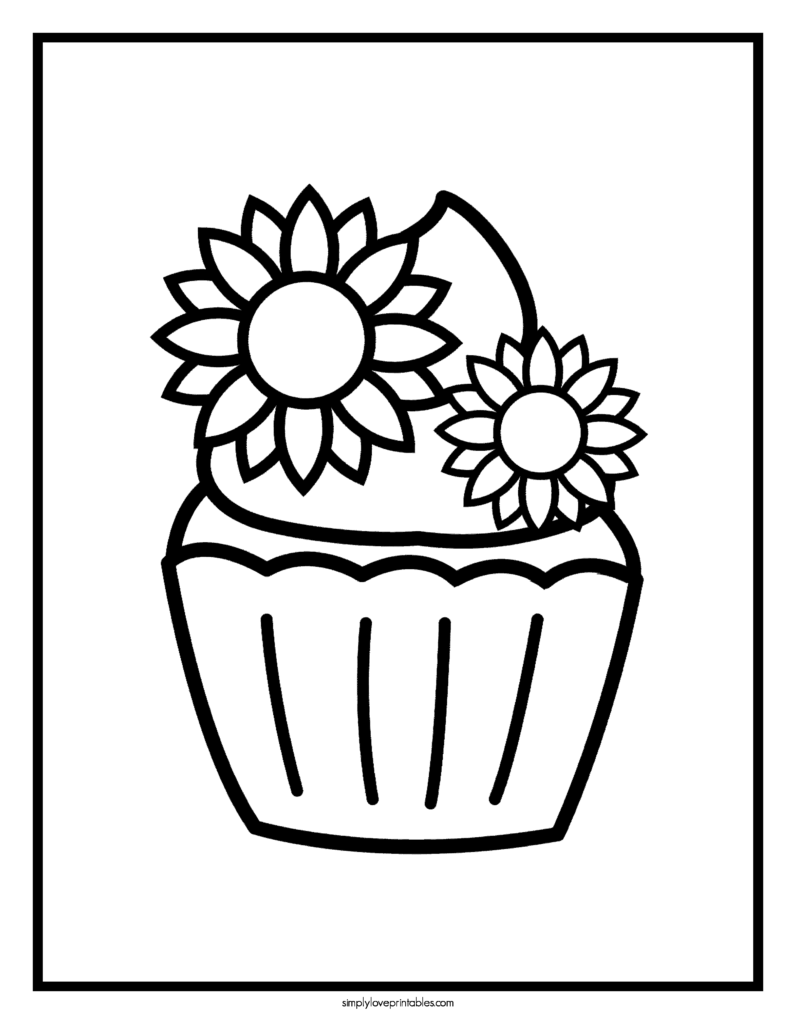 Simply Love Printables Sunflower Cupcake Coloring Page