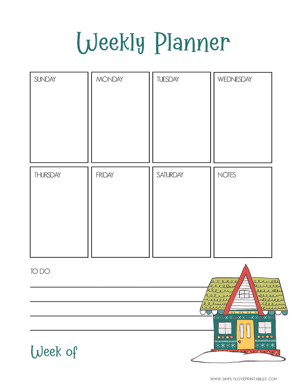 Free Printable Cozy Winter Houses Planner Pages - Simply Love Printables
