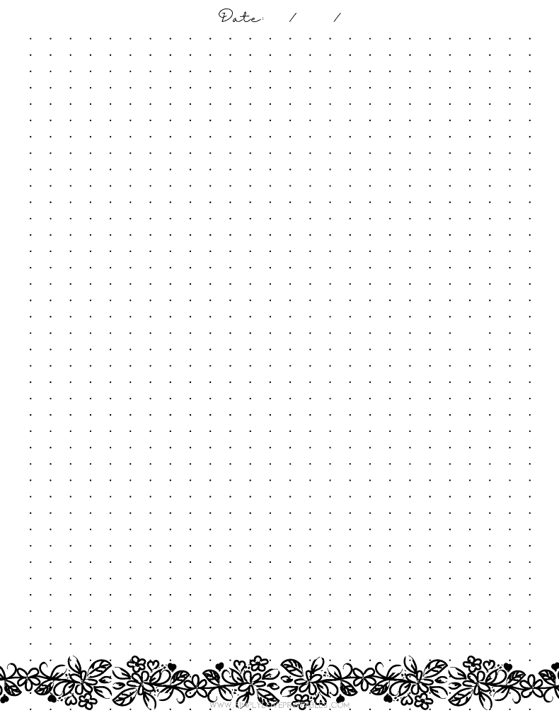 Simply Love Printable Dot Grid B&W Floral Border Journal Page