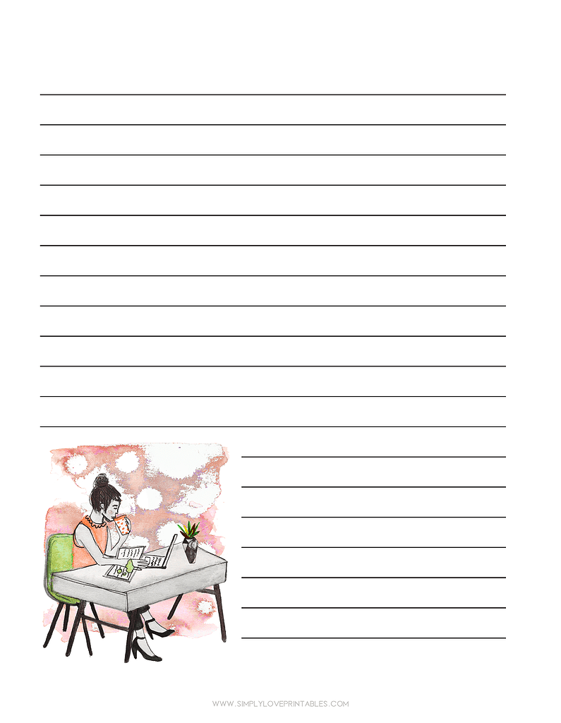 Simply Love Printable Girl at Desk Orange Journal Page