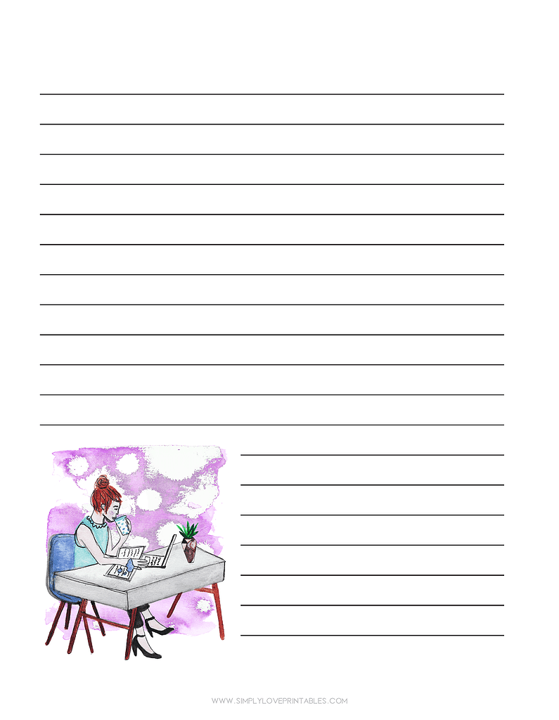 Simply Love Printable Girl at Desk Purple Journal Page