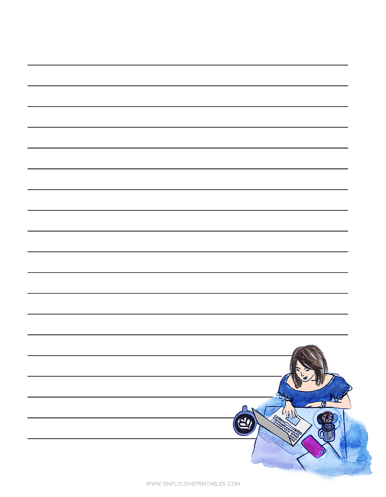 Simply Love Printable Girl on Laptop Blue Journal Page