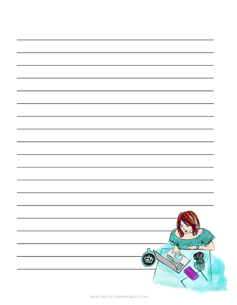 Simply Love Printable Girl on Laptop Green Journal Page