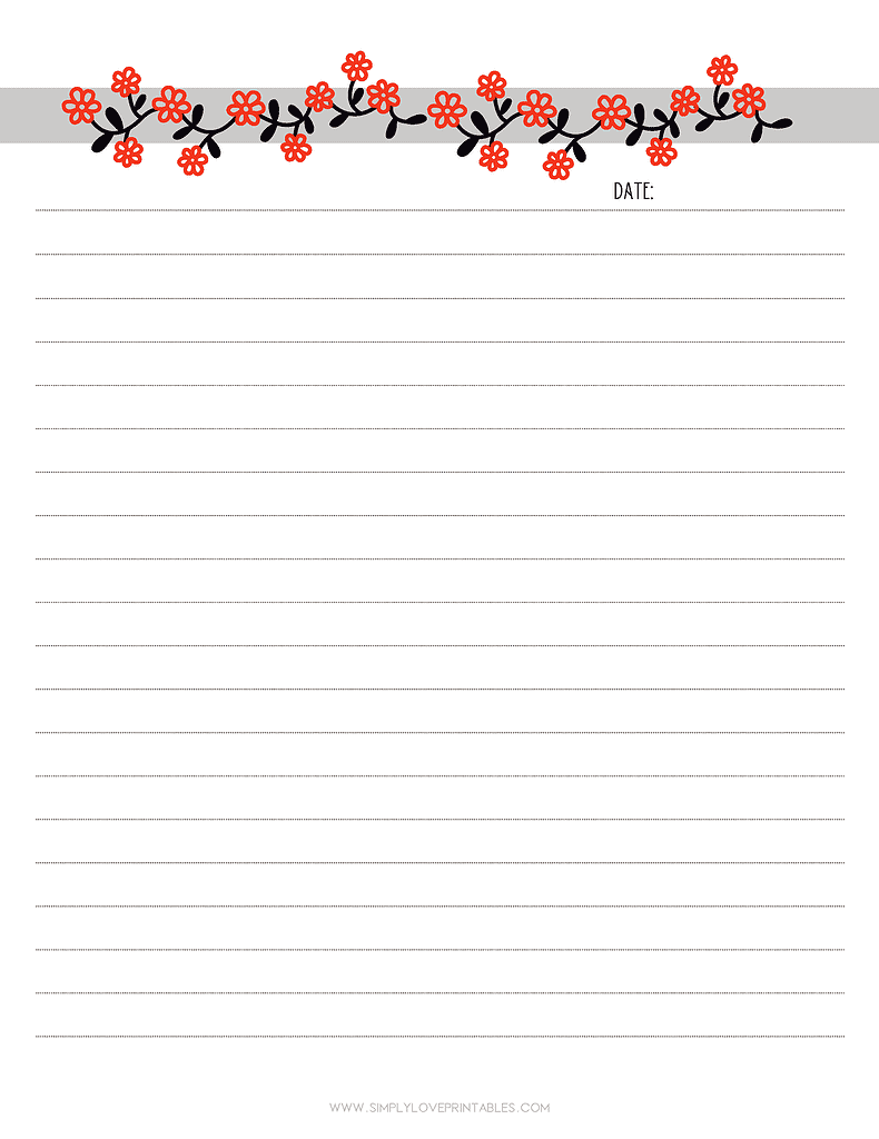 Simply Love Printable Red Flower Border Journal Page Final