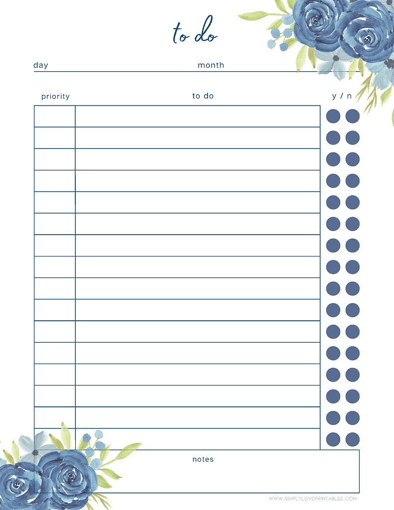 Simply Love Printables Blue Floral To Do List