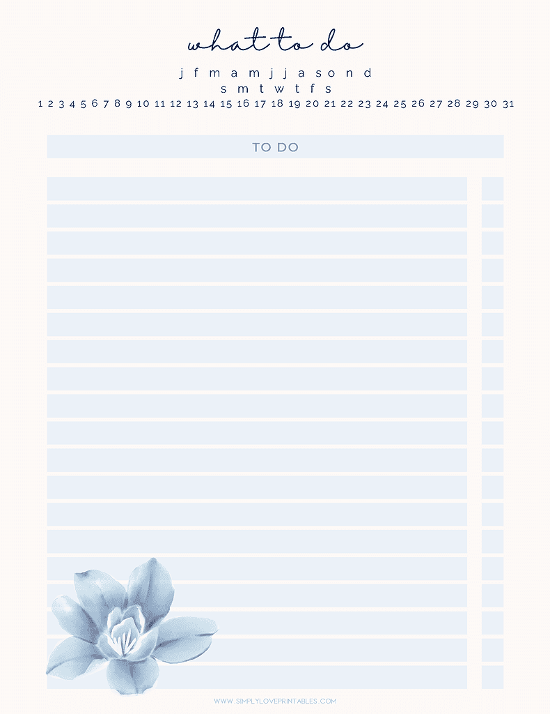 Simply Love Printables Blue Flower What To Do List
