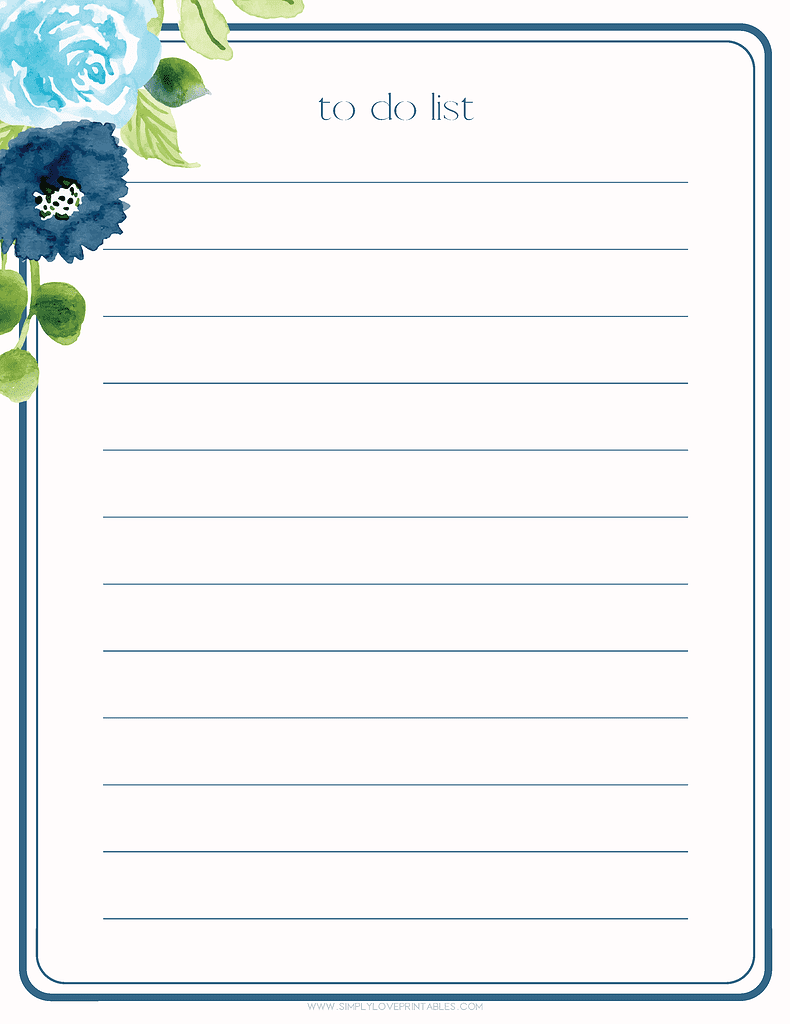 Simply Love Printables Blue Flowers To Do List