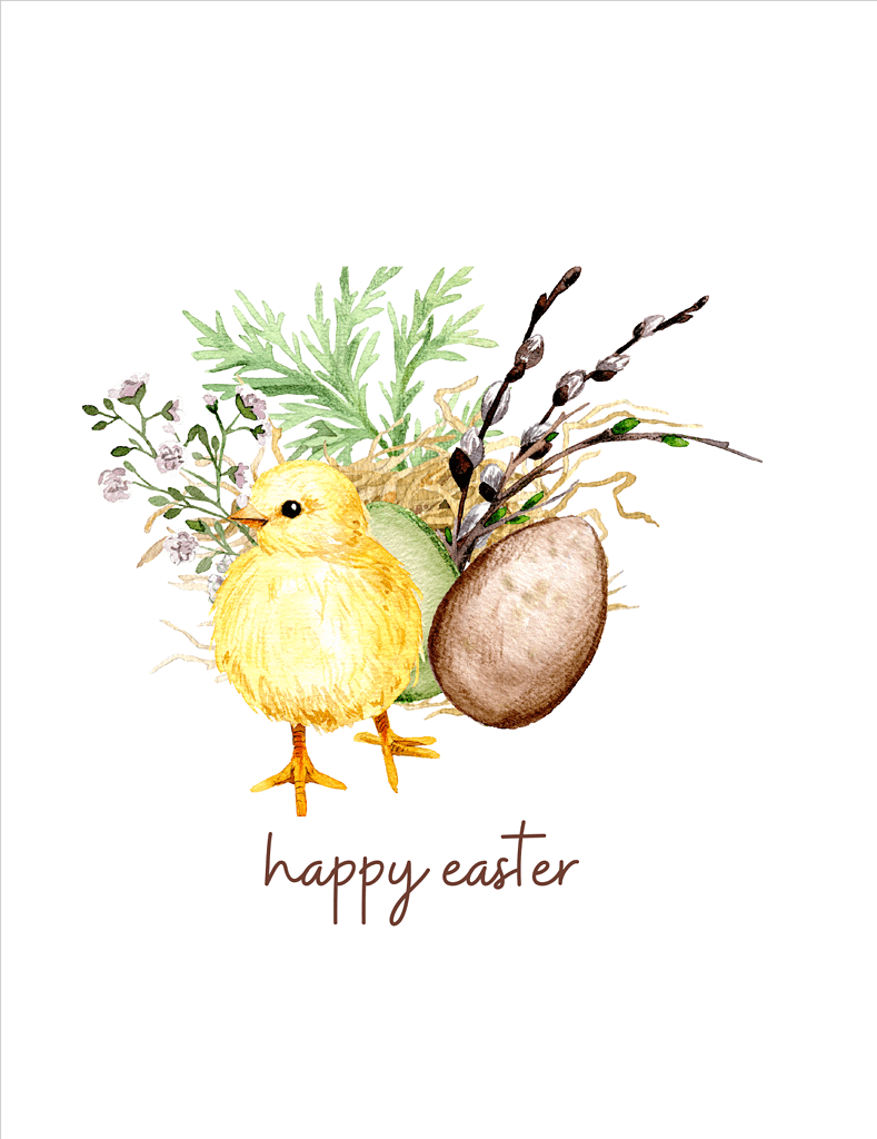 Simply Love Printables Easter Card Watercolor Chick with Egg