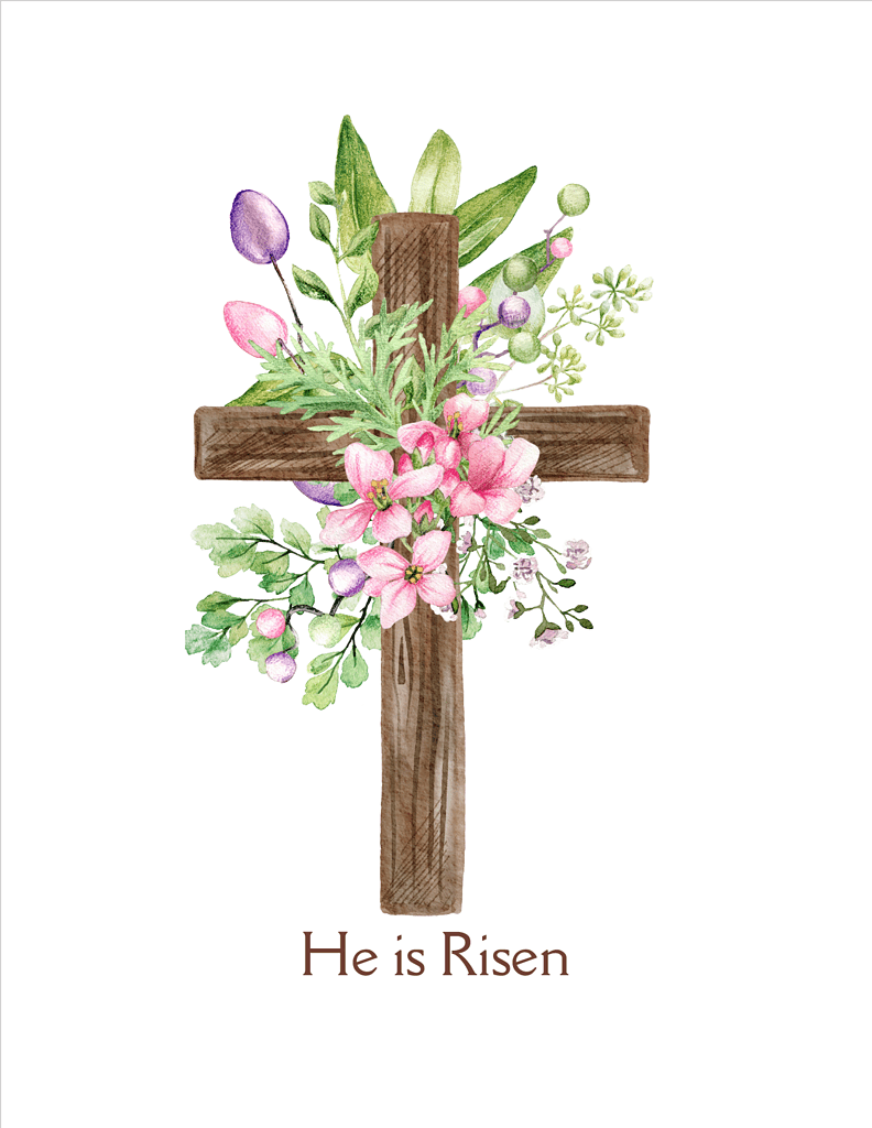 Simply Love Printables Easter Card Watercolor Cross He is Risen