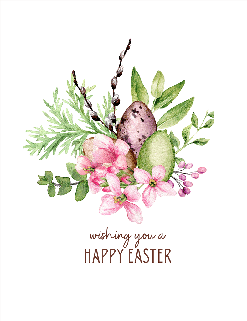 Simply Love Printables Easter Card Watercolor Flower and Eggs
